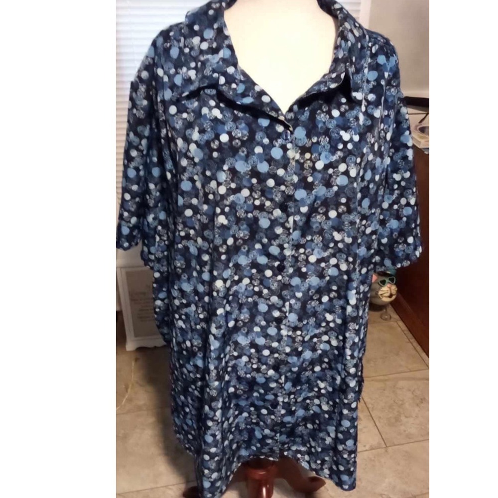 ONLY NECESSITIES 5X Blue White Bubble Dot Print Button Front Shirt Dress Tunic